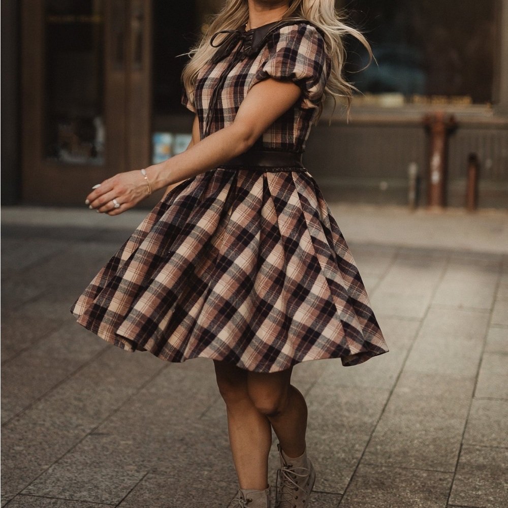 NEW Ivy City Co Celine Dress Plaid with faux leather accents